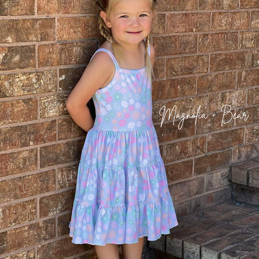 ☀️Tiered Summer Dress Blue Floral☀️